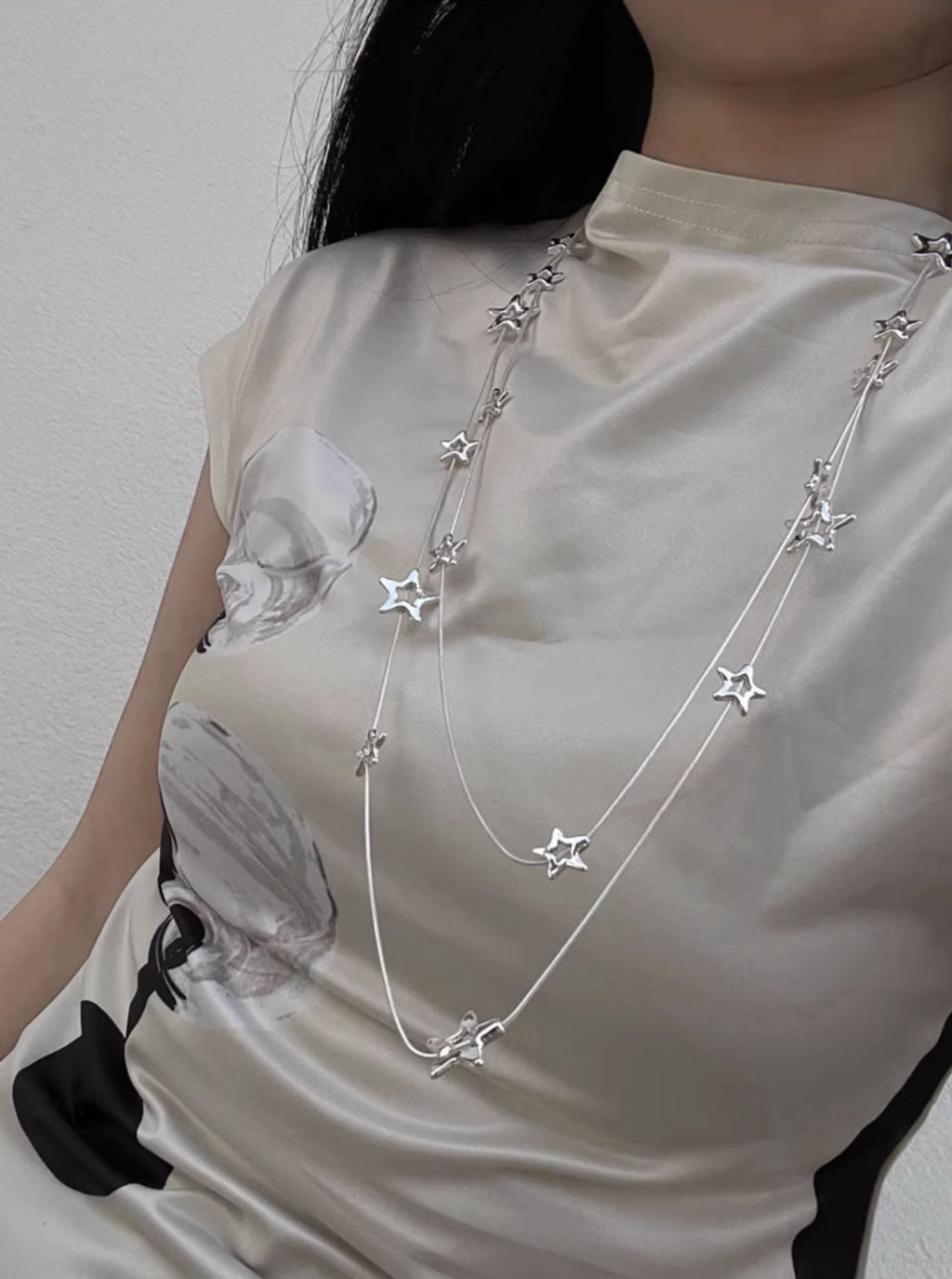 Layered Starry Sky Double Chain Vintage Style Necklace
 [ID:0037AC]