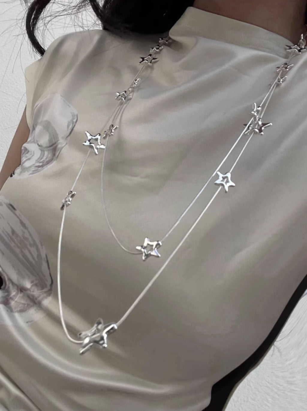 Layered Starry Sky Double Chain Vintage Style Necklace
 [ID:0037AC]
