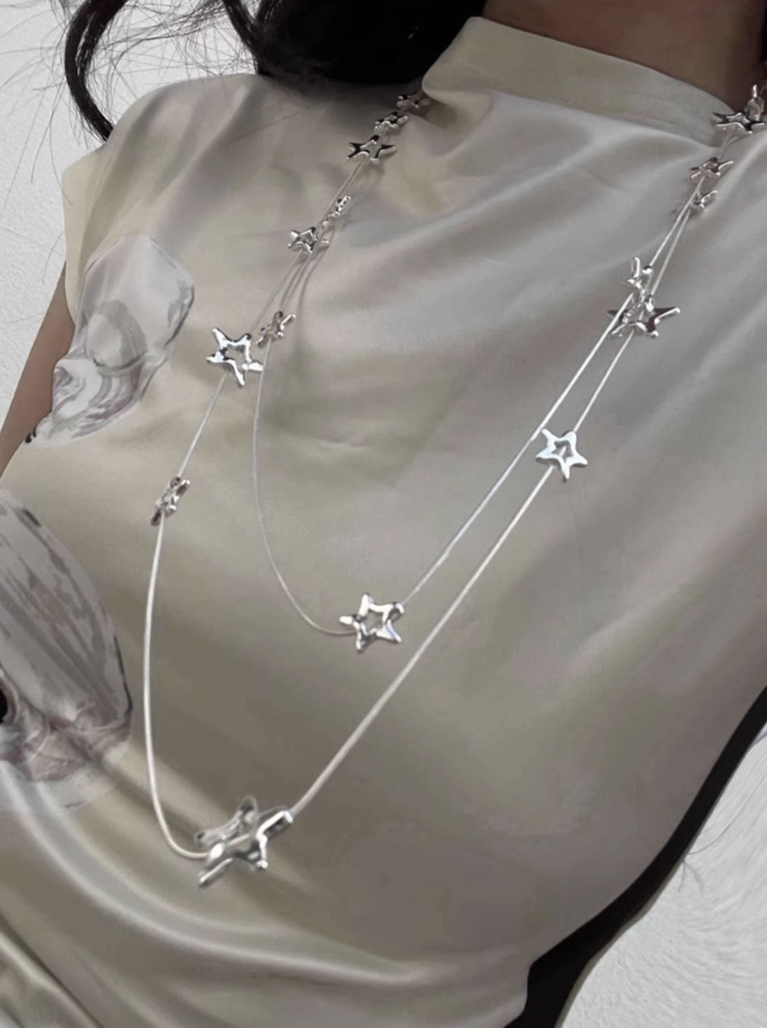 Layered Starry Sky Double Chain Vintage Style Necklace
 [ID:0037AC]