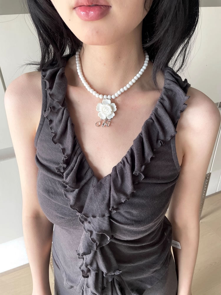 New Chinese Style Floral Shell Beaded Natural Stone Necklace
 [ID:0040AC]