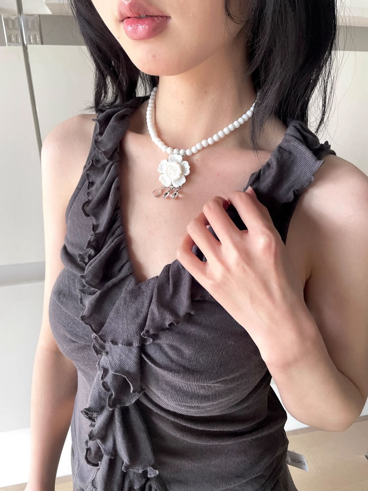 New Chinese Style Floral Shell Beaded Natural Stone Necklace
 [ID:0040AC]