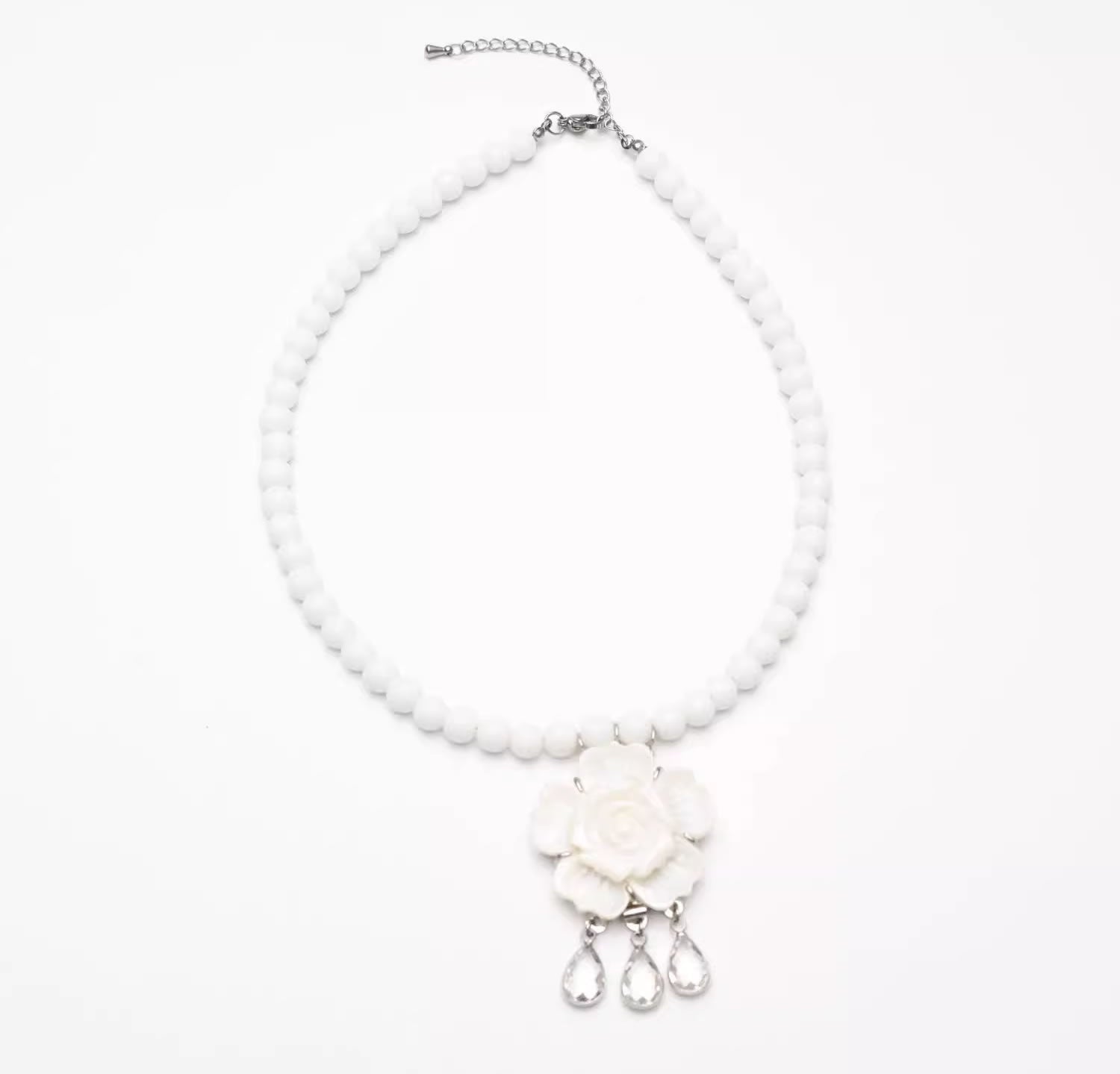 New Chinese Style Floral Shell Beaded Natural Stone Necklace
 [ID:0040AC]