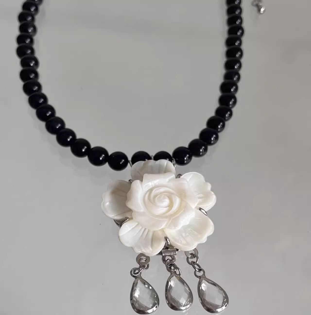 New Chinese Style Floral Shell Beaded Natural Stone Necklace
 [ID:0040AC]