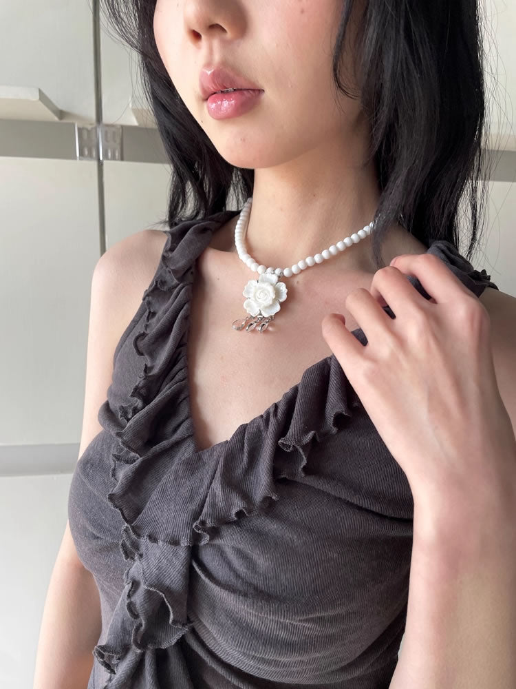 New Chinese Style Floral Shell Beaded Natural Stone Necklace
 [ID:0040AC]