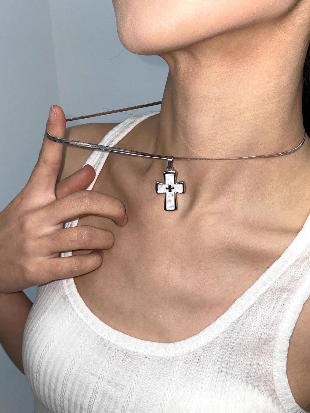 Stainless Steel Cross Punk Snake Chain Subculture Necklace
 [ID:0041AC]