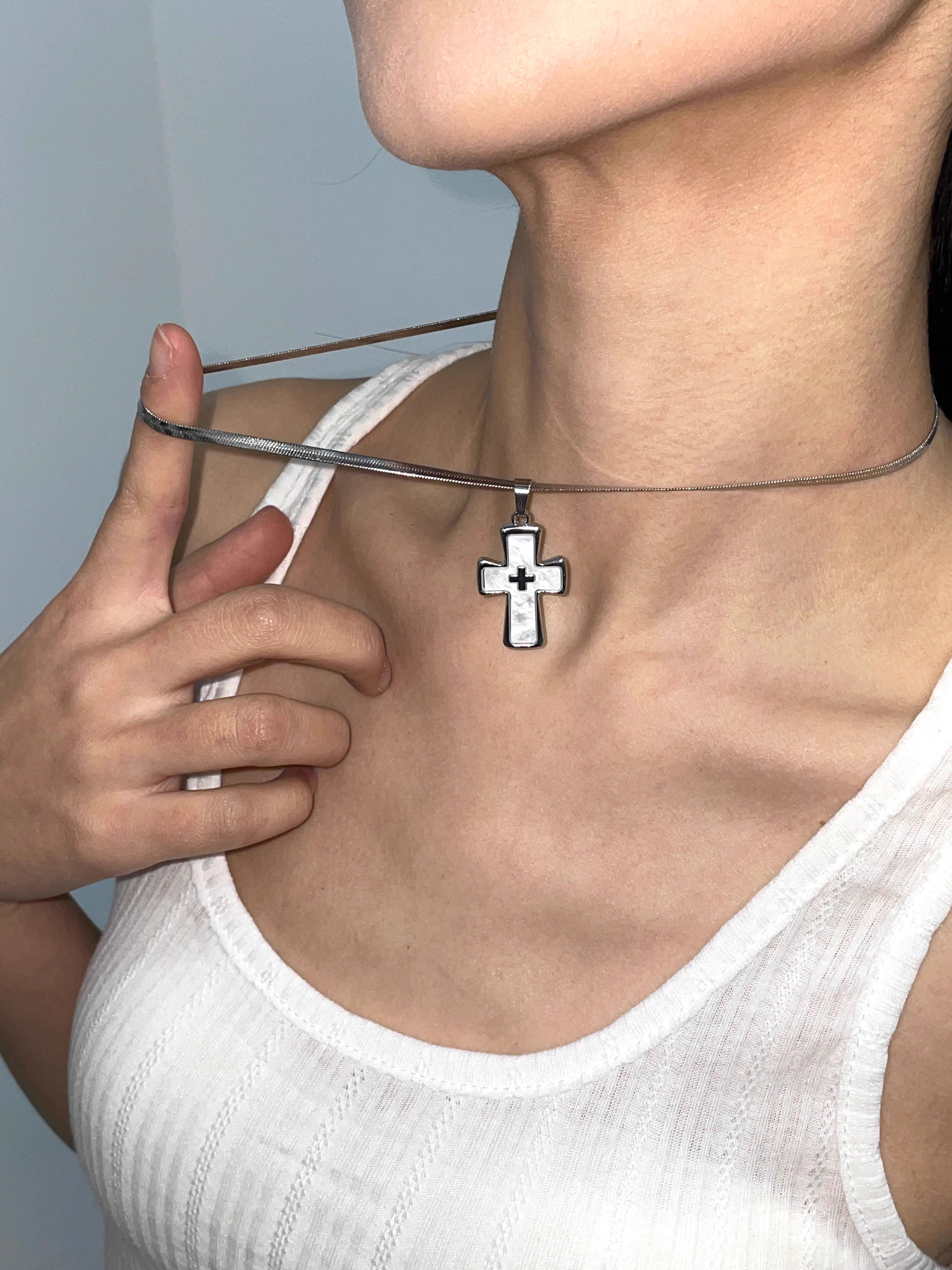 Stainless Steel Cross Punk Snake Chain Subculture Necklace
 [ID:0041AC]