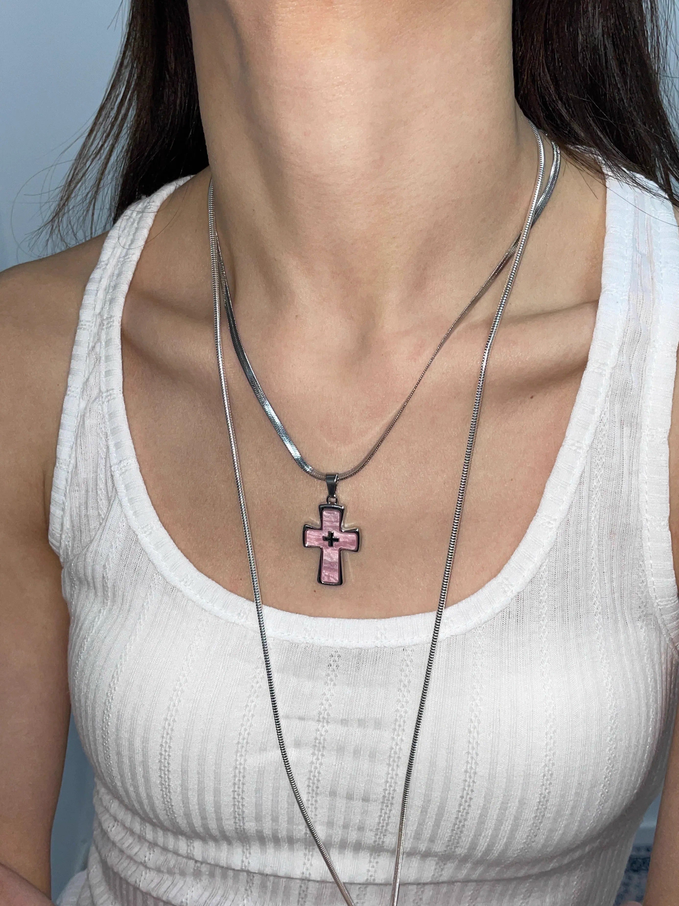 Stainless Steel Cross Punk Snake Chain Subculture Necklace
 [ID:0041AC]