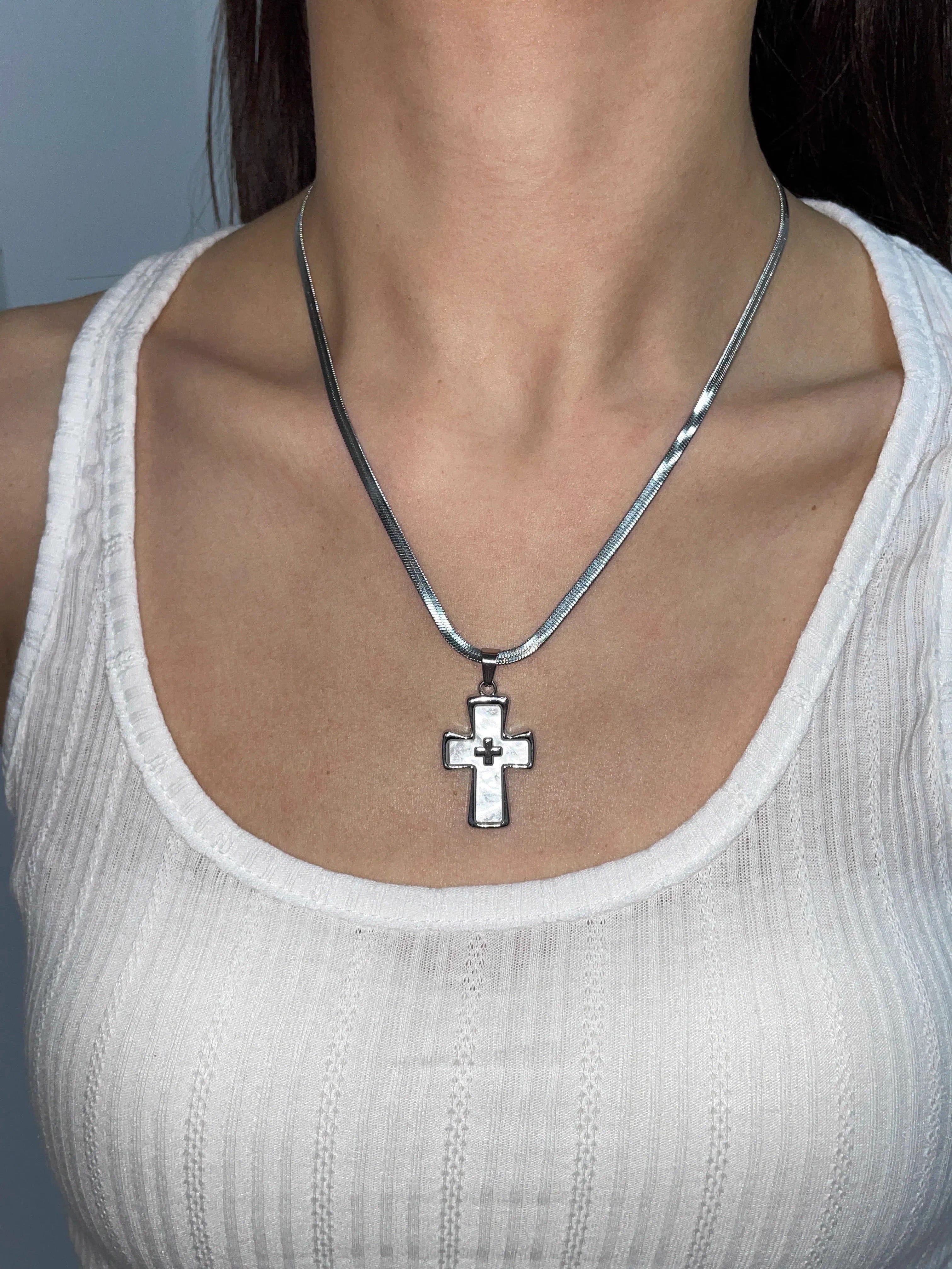 Stainless Steel Cross Punk Snake Chain Subculture Necklace
 [ID:0041AC]