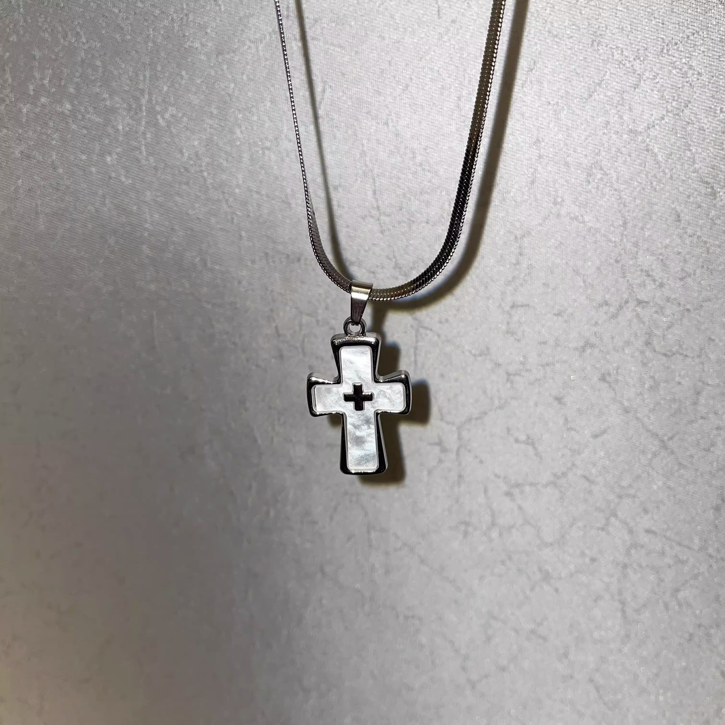 Stainless Steel Cross Punk Snake Chain Subculture Necklace
 [ID:0041AC]