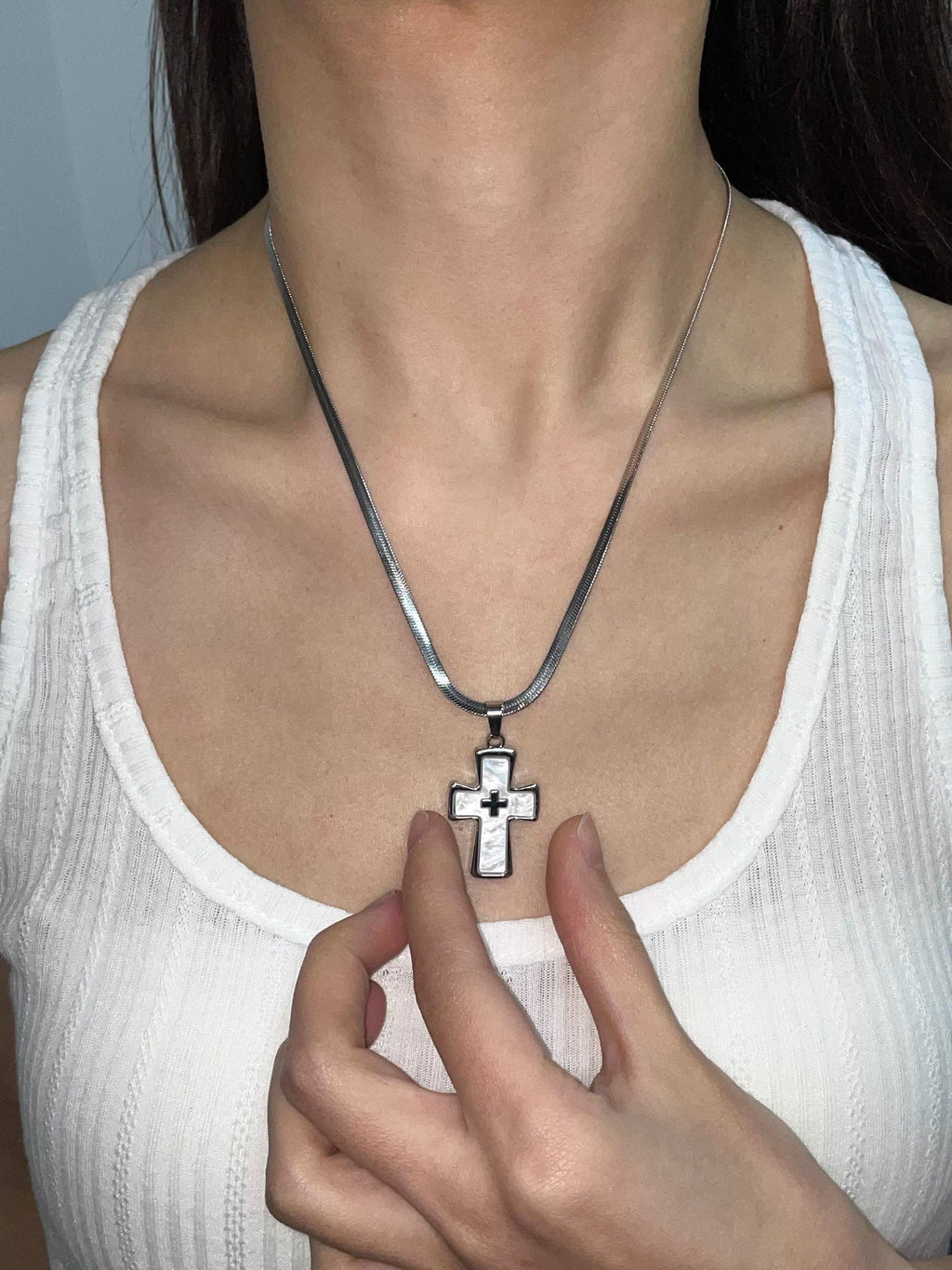 Stainless Steel Cross Punk Snake Chain Subculture Necklace
 [ID:0041AC]