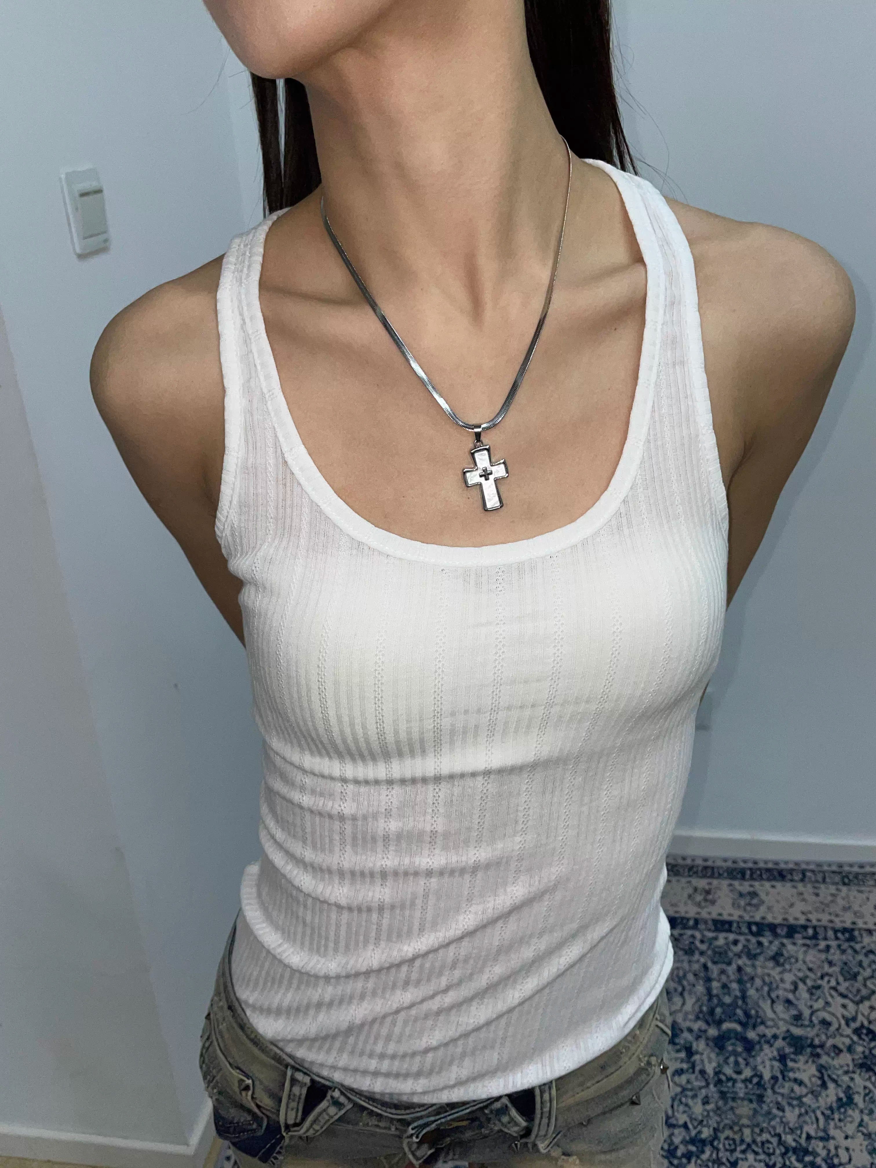 Stainless Steel Cross Punk Snake Chain Subculture Necklace
 [ID:0041AC]