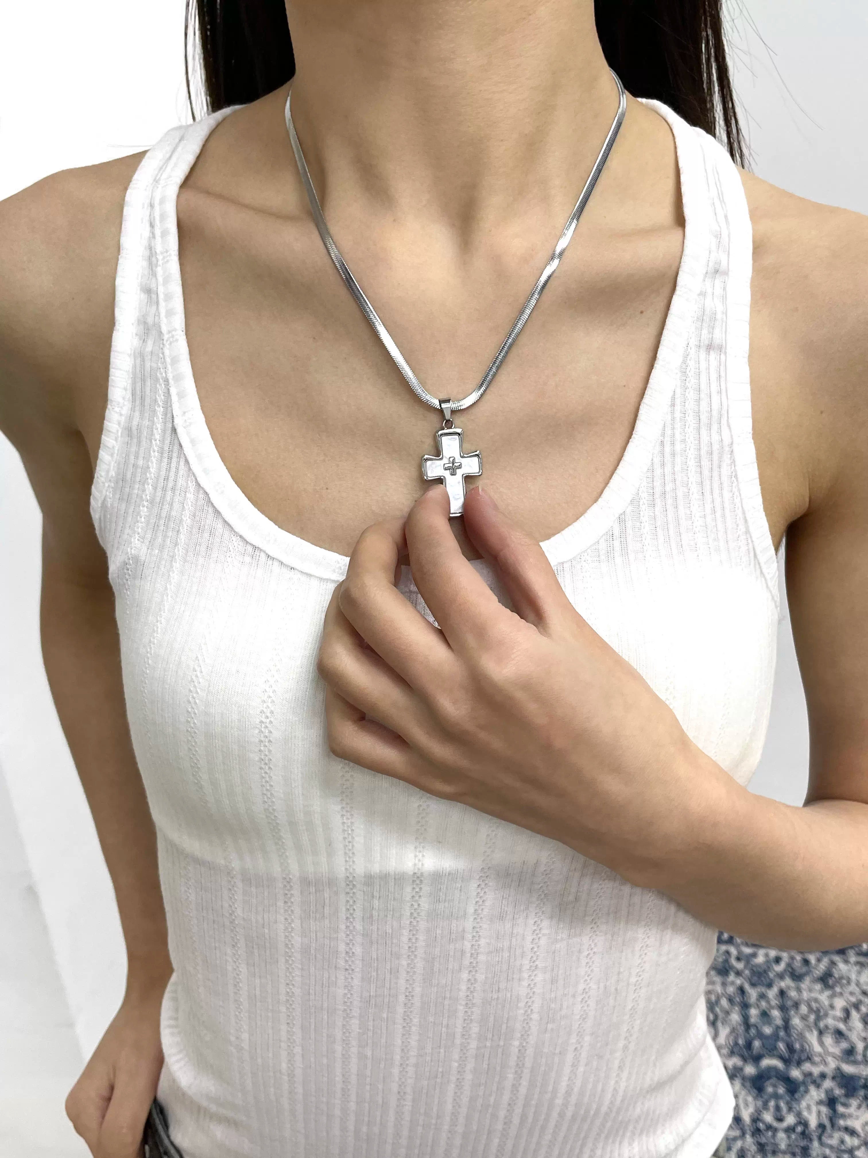 Stainless Steel Cross Punk Snake Chain Subculture Necklace
 [ID:0041AC]