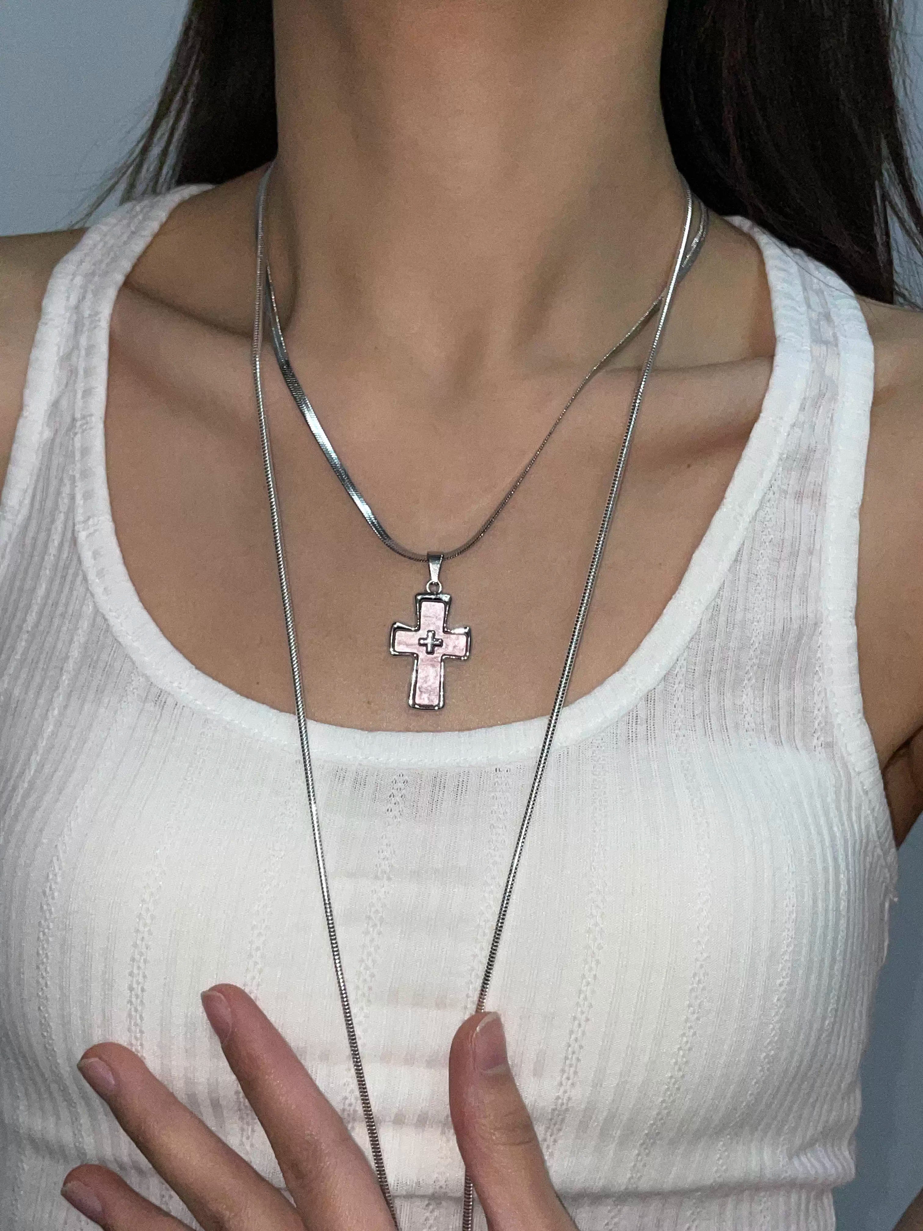 Stainless Steel Cross Punk Snake Chain Subculture Necklace
 [ID:0041AC]