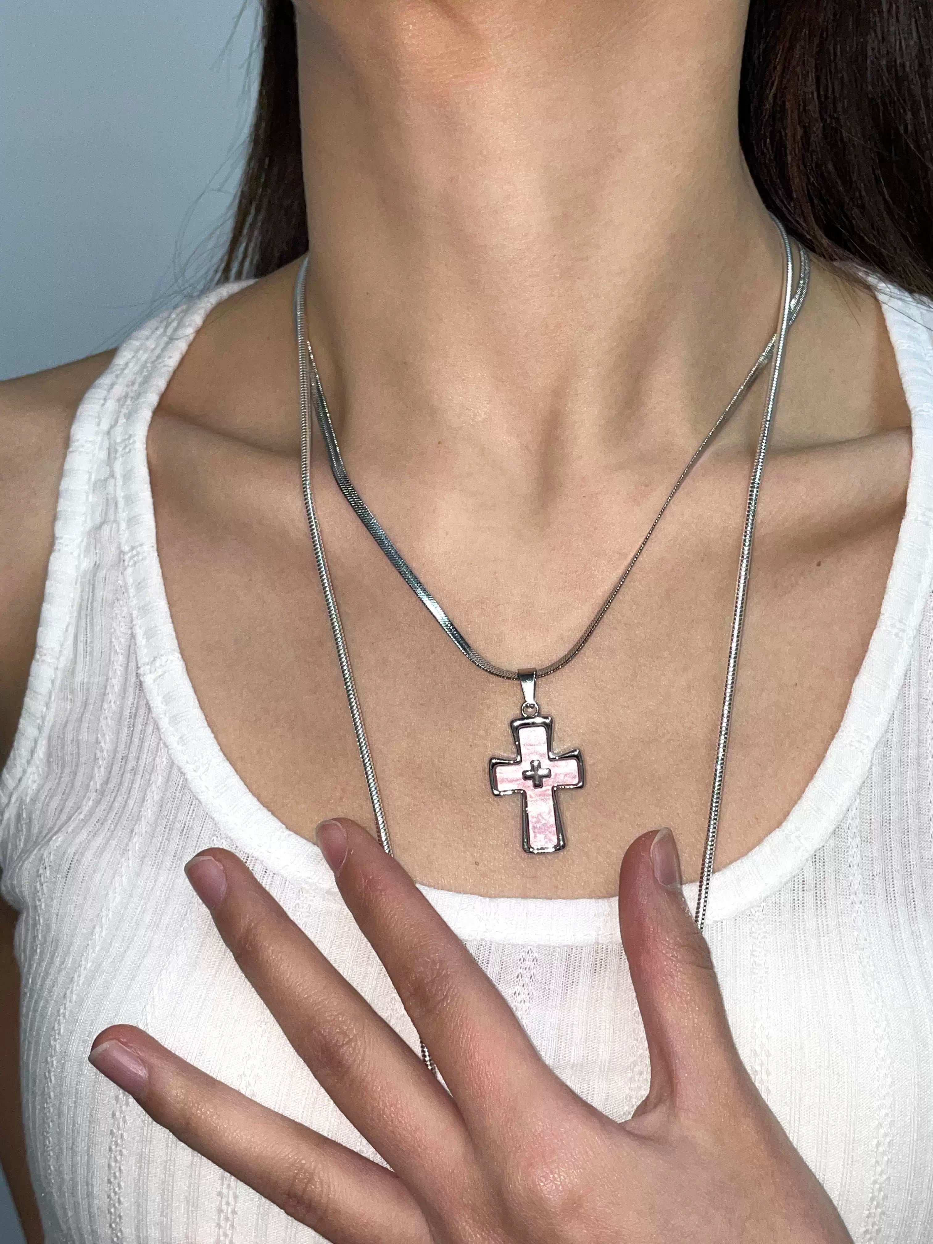 Stainless Steel Cross Punk Snake Chain Subculture Necklace
 [ID:0041AC]