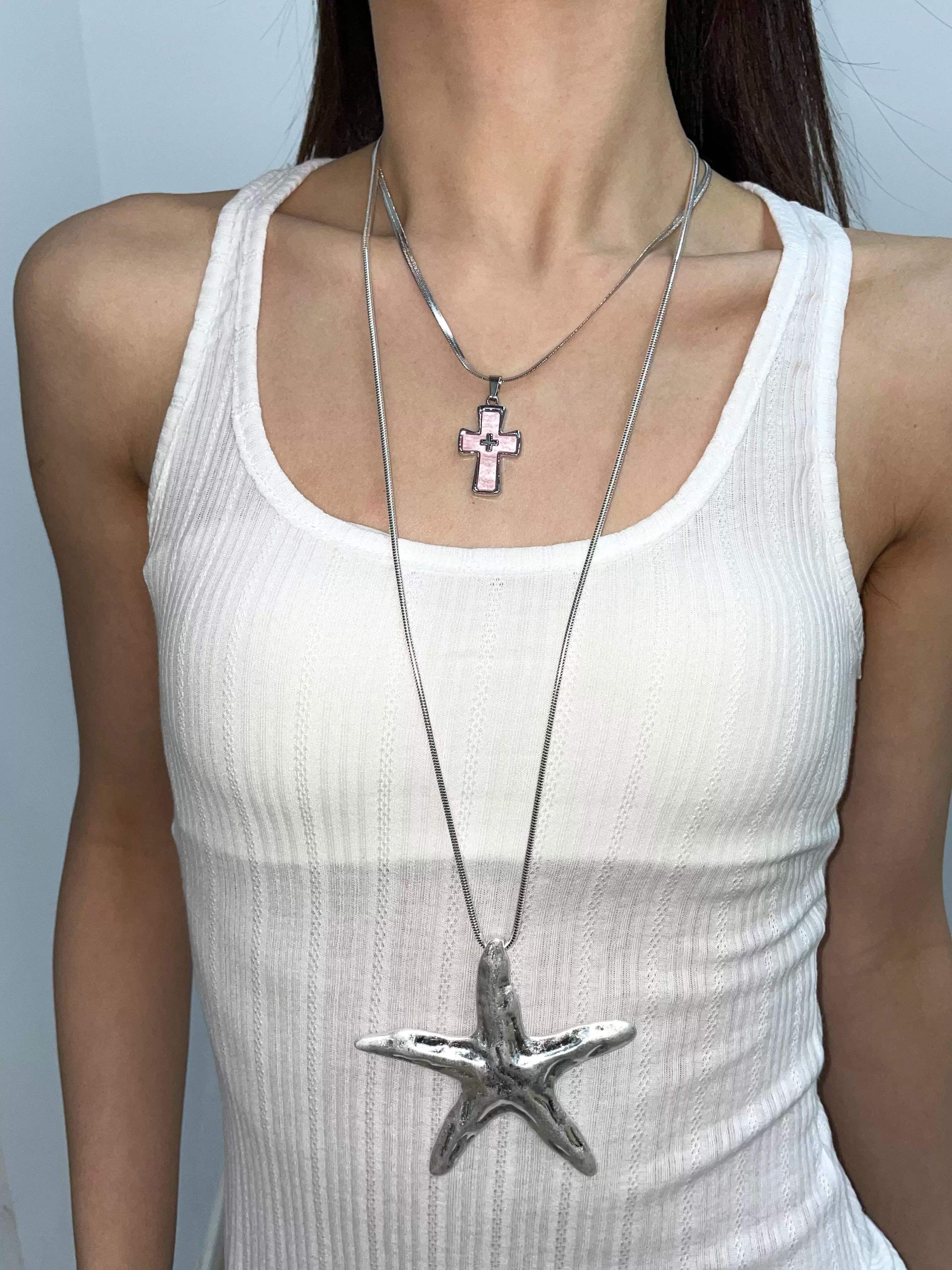 Stainless Steel Cross Punk Snake Chain Subculture Necklace
 [ID:0041AC]