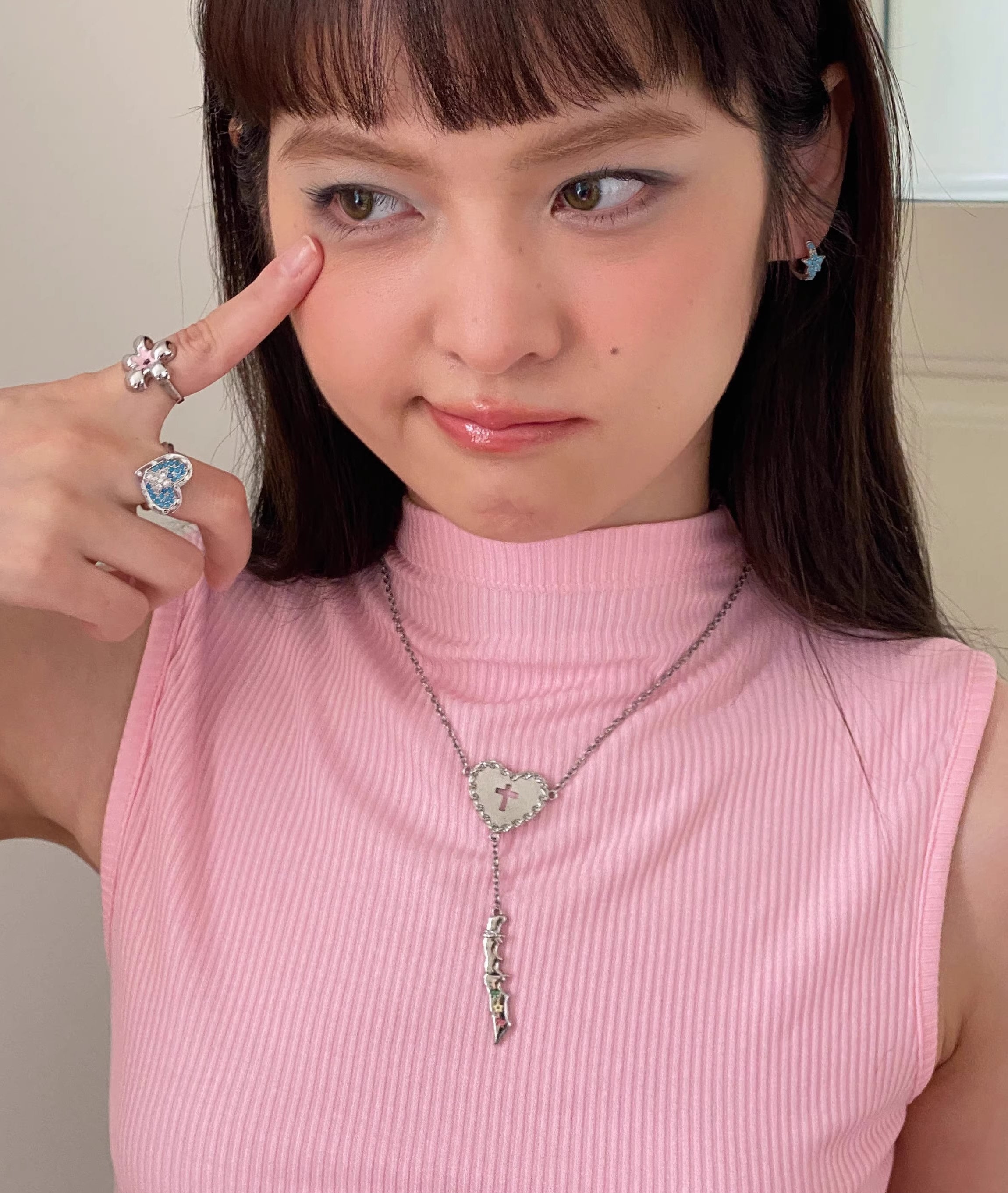Y2K Heart Cross Knife Pendant Color Painted Choker Necklace
 [ID:0045AC]