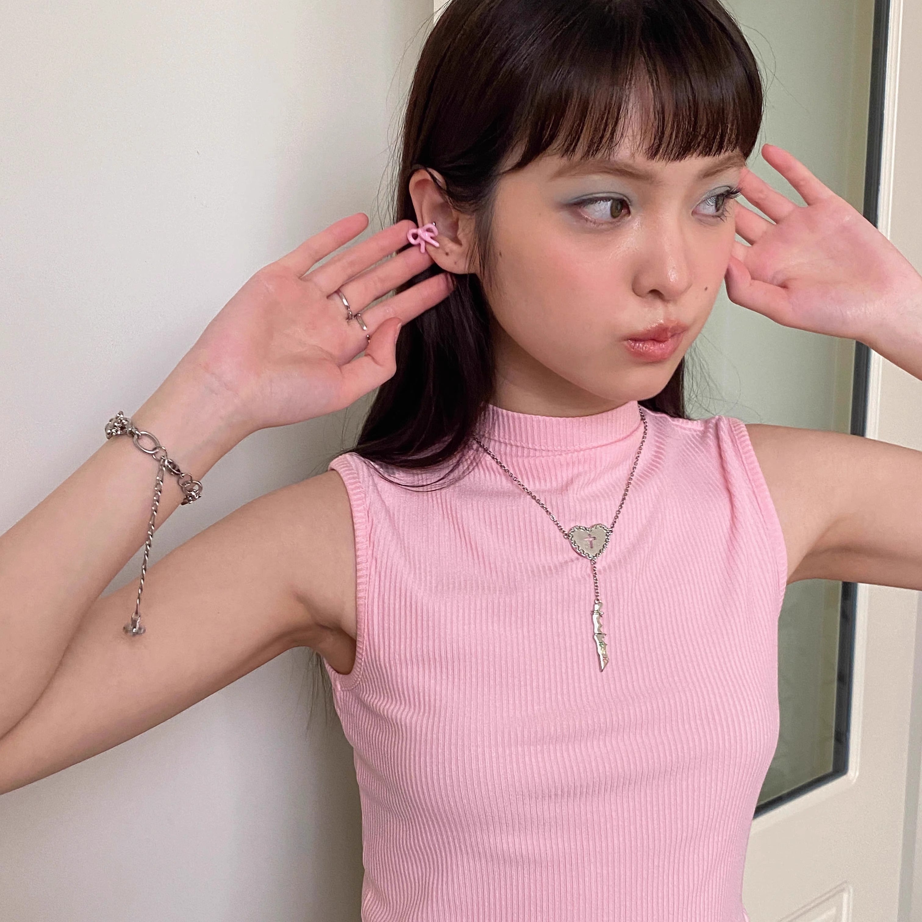 Y2K Heart Cross Knife Pendant Color Painted Choker Necklace
 [ID:0045AC]