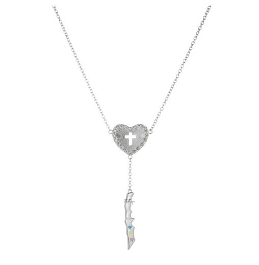 Y2K Heart Cross Knife Pendant Color Painted Choker Necklace
 [ID:0045AC]