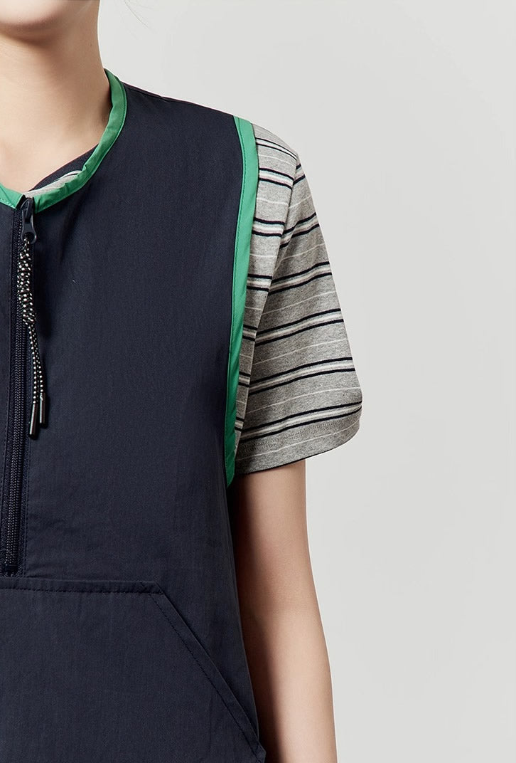 Casual Style Navy Color Block Sleeveless Summer Dress
 [ID:0047OP]