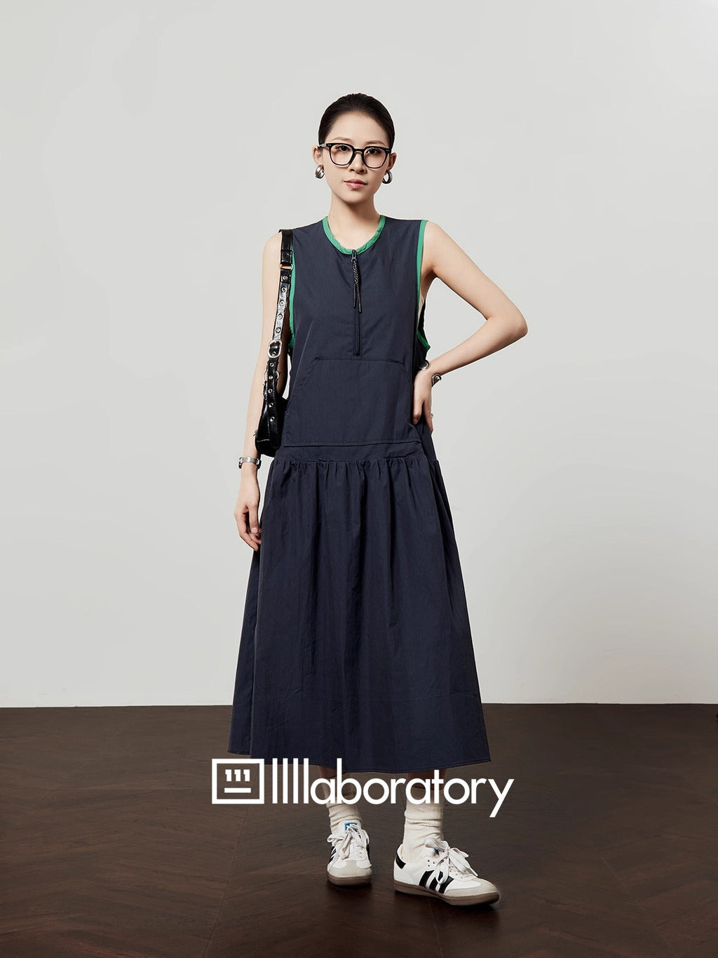 Casual Style Navy Color Block Sleeveless Summer Dress
 [ID:0047OP]