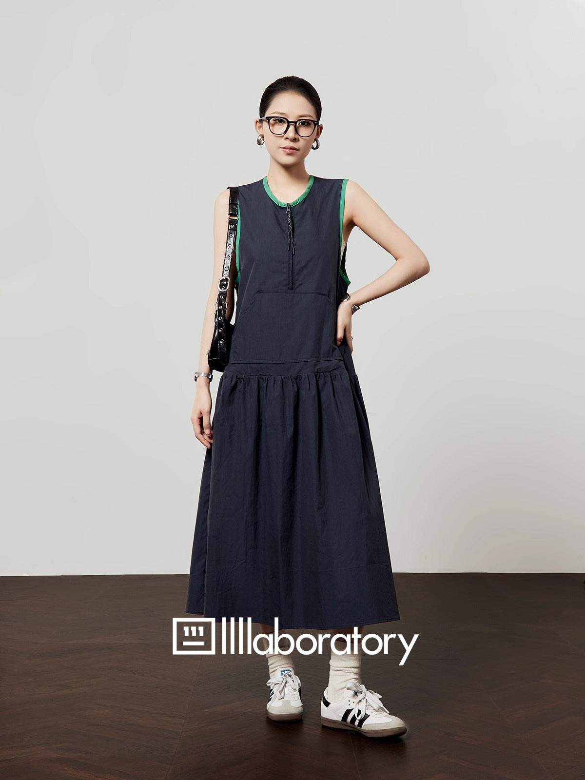 Casual Style Navy Color Block Sleeveless Summer Dress
 [ID:0047OP]