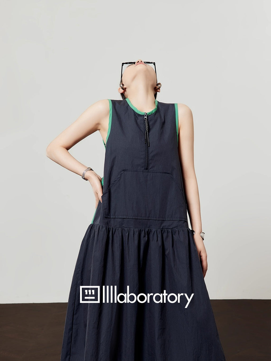 Casual Style Navy Color Block Sleeveless Summer Dress
 [ID:0047OP]