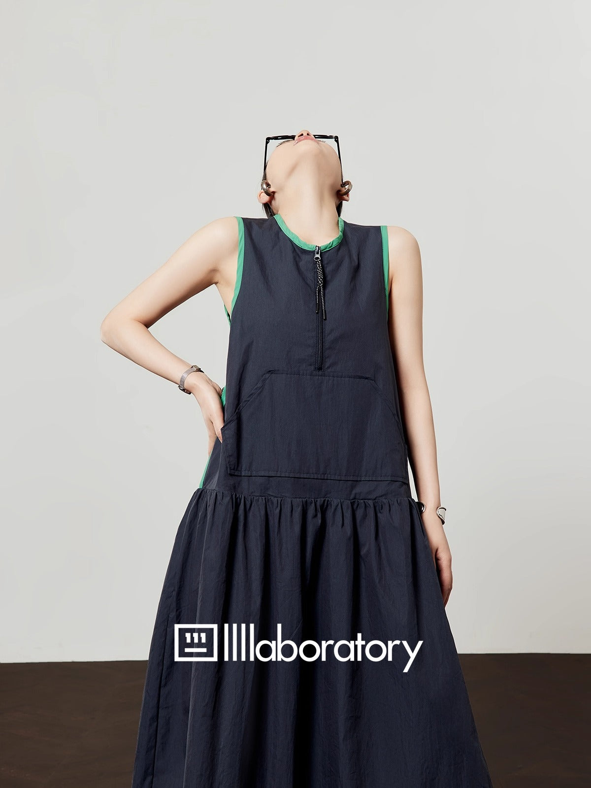 Casual Style Navy Color Block Sleeveless Summer Dress
 [ID:0047OP]