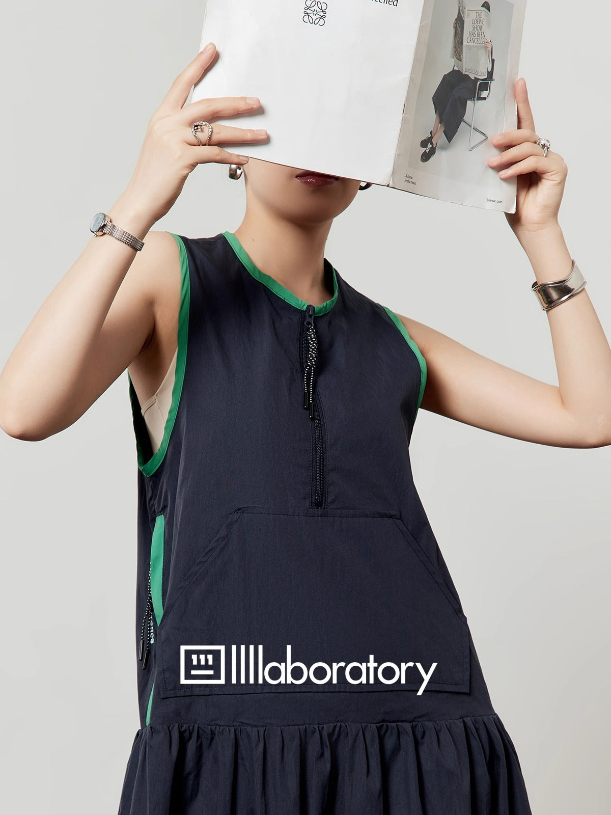 Casual Style Navy Color Block Sleeveless Summer Dress
 [ID:0047OP]