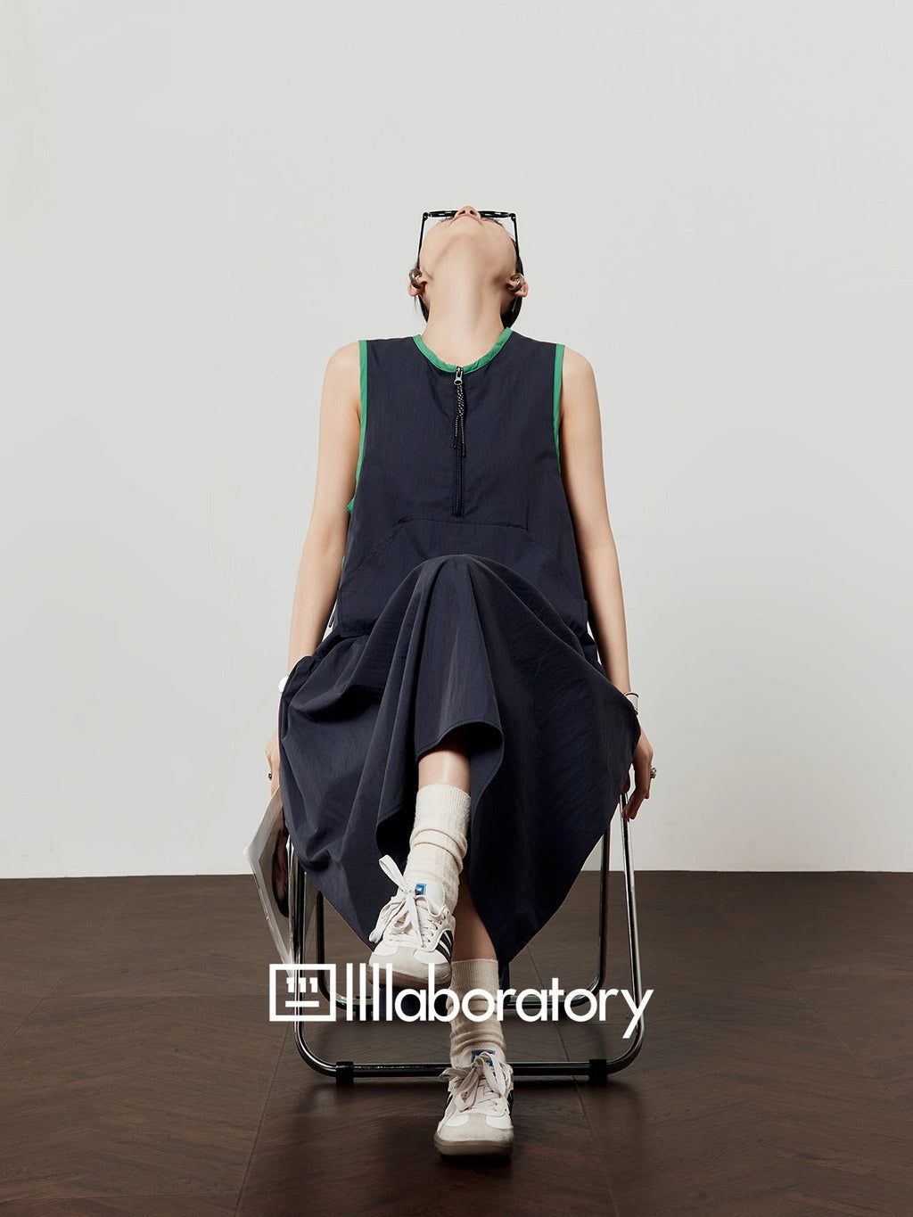 Casual Style Navy Color Block Sleeveless Summer Dress
 [ID:0047OP]