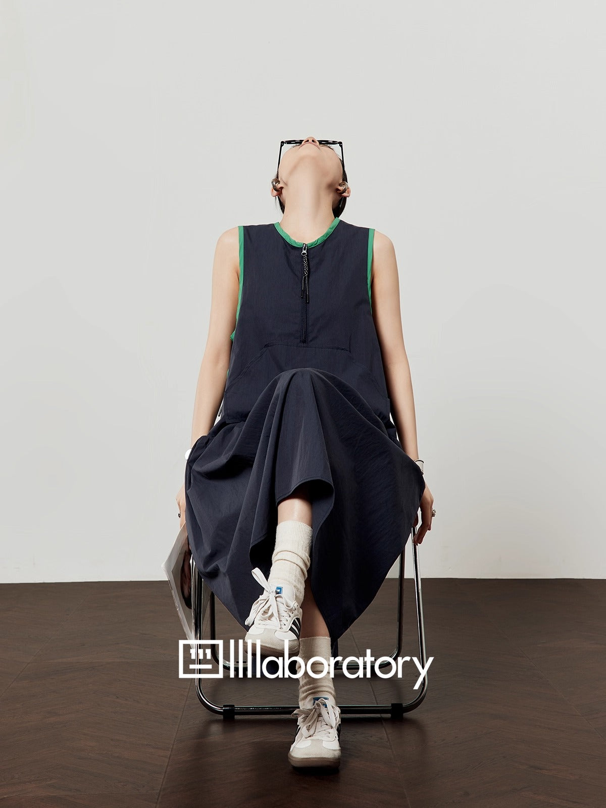 Casual Style Navy Color Block Sleeveless Summer Dress
 [ID:0047OP]