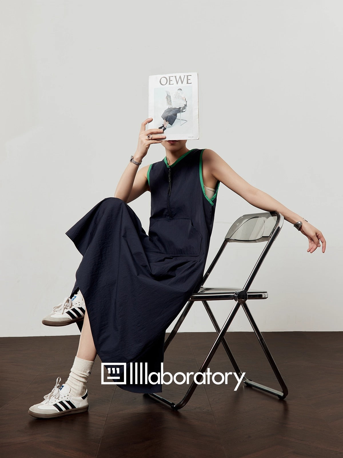 Casual Style Navy Color Block Sleeveless Summer Dress
 [ID:0047OP]