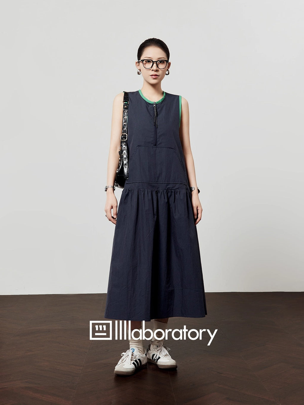 Casual Style Navy Color Block Sleeveless Summer Dress
 [ID:0047OP]
