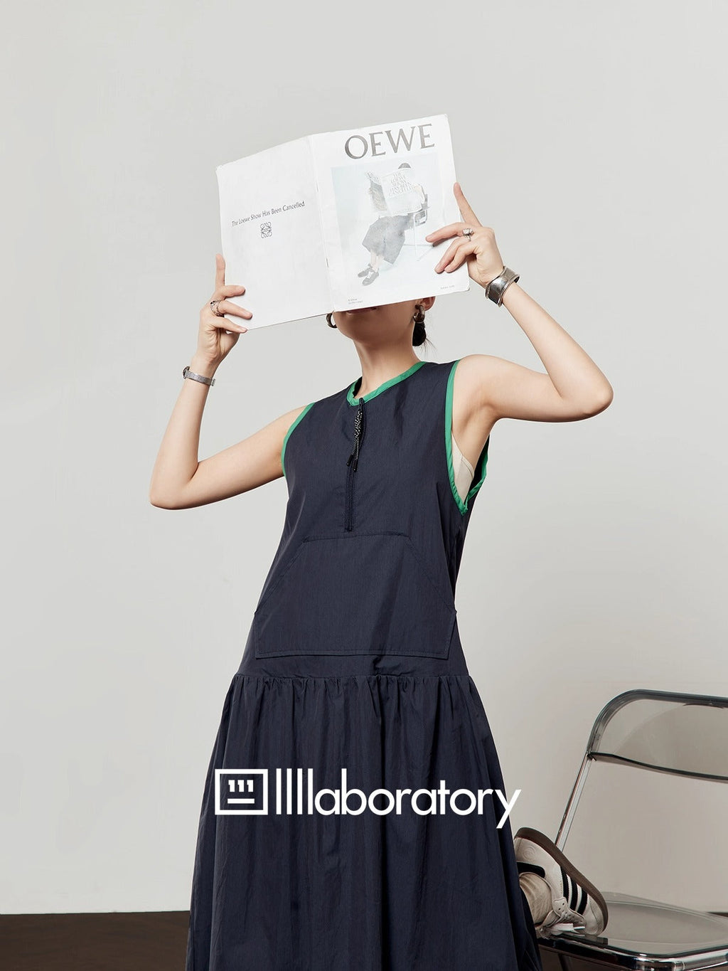 Casual Style Navy Color Block Sleeveless Summer Dress
 [ID:0047OP]