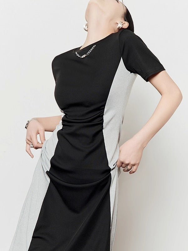 Artistic Color Block Waist T-Shirt Style Elegant Summer Dress
 [ID:0048OP]