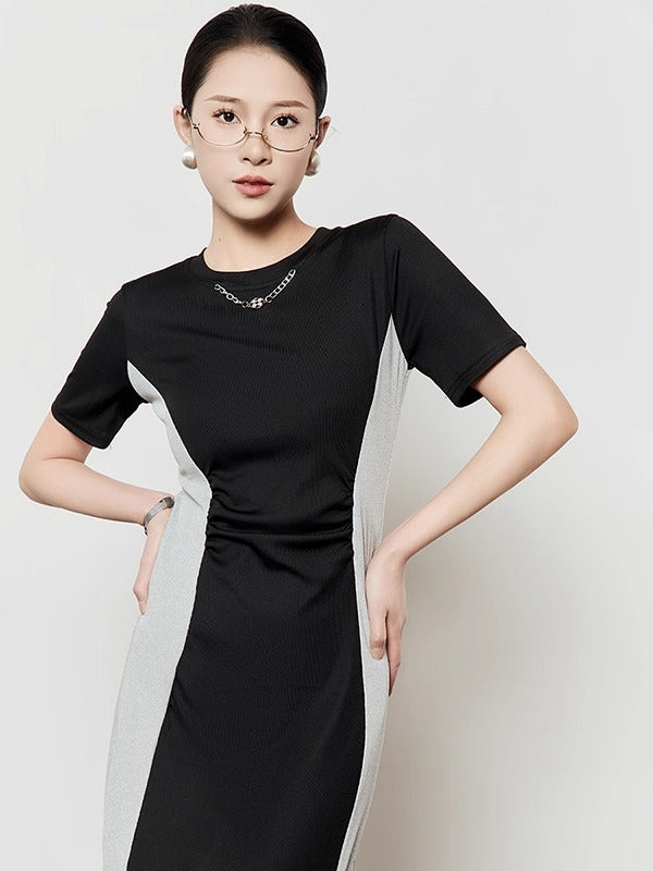 Artistic Color Block Waist T-Shirt Style Elegant Summer Dress
 [ID:0048OP]