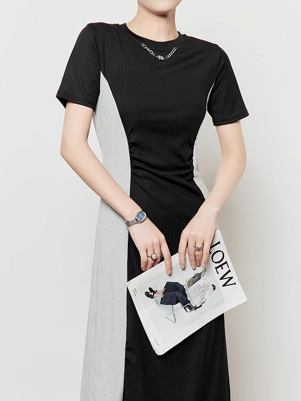 Artistic Color Block Waist T-Shirt Style Elegant Summer Dress
 [ID:0048OP]