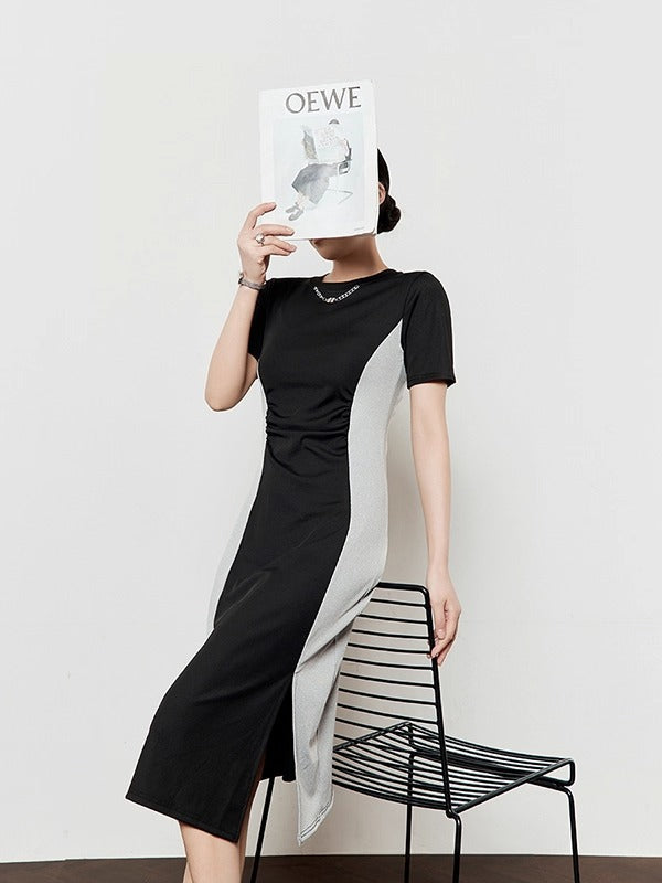 Artistic Color Block Waist T-Shirt Style Elegant Summer Dress
 [ID:0048OP]