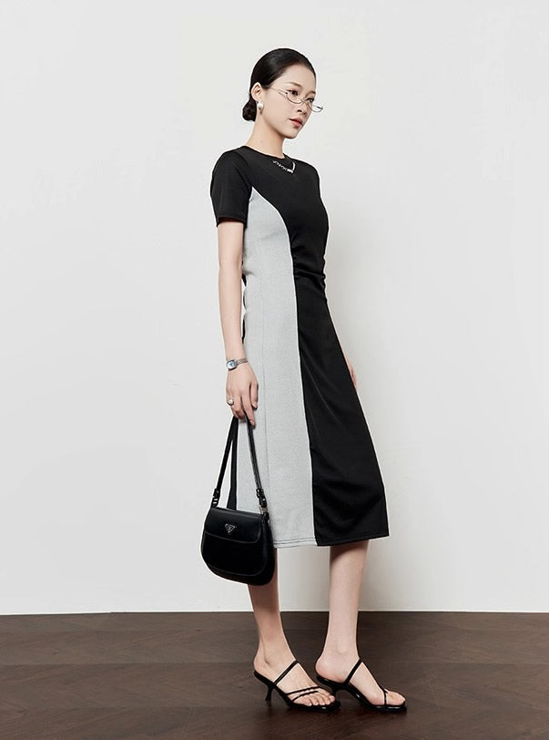Artistic Color Block Waist T-Shirt Style Elegant Summer Dress
 [ID:0048OP]