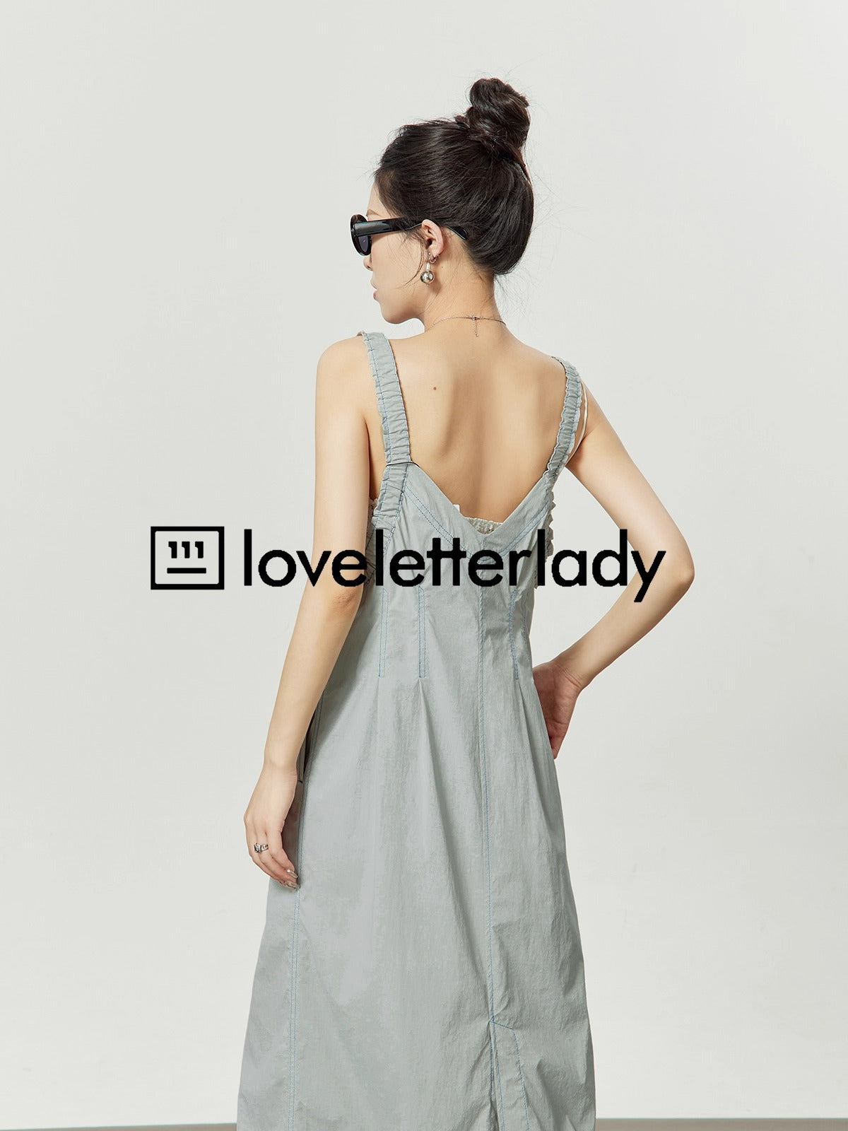 Light Gray Stitch Pleated Utility Style Summer Casual Dress
 [ID:0049OP]
