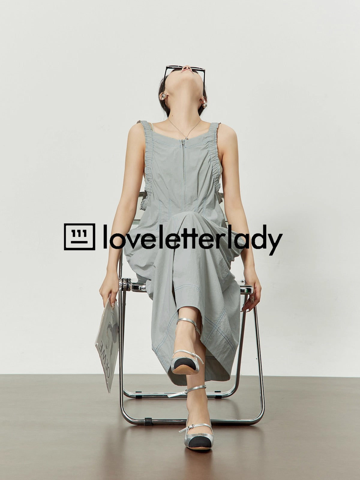 Light Gray Stitch Pleated Utility Style Summer Casual Dress
 [ID:0049OP]