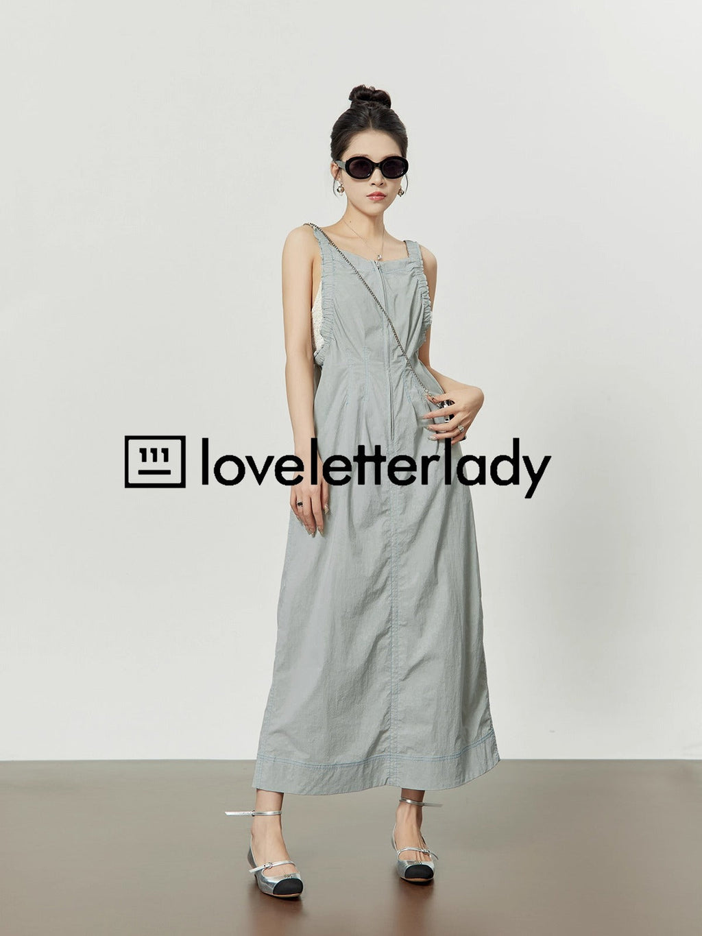 Light Gray Stitch Pleated Utility Style Summer Casual Dress
 [ID:0049OP]