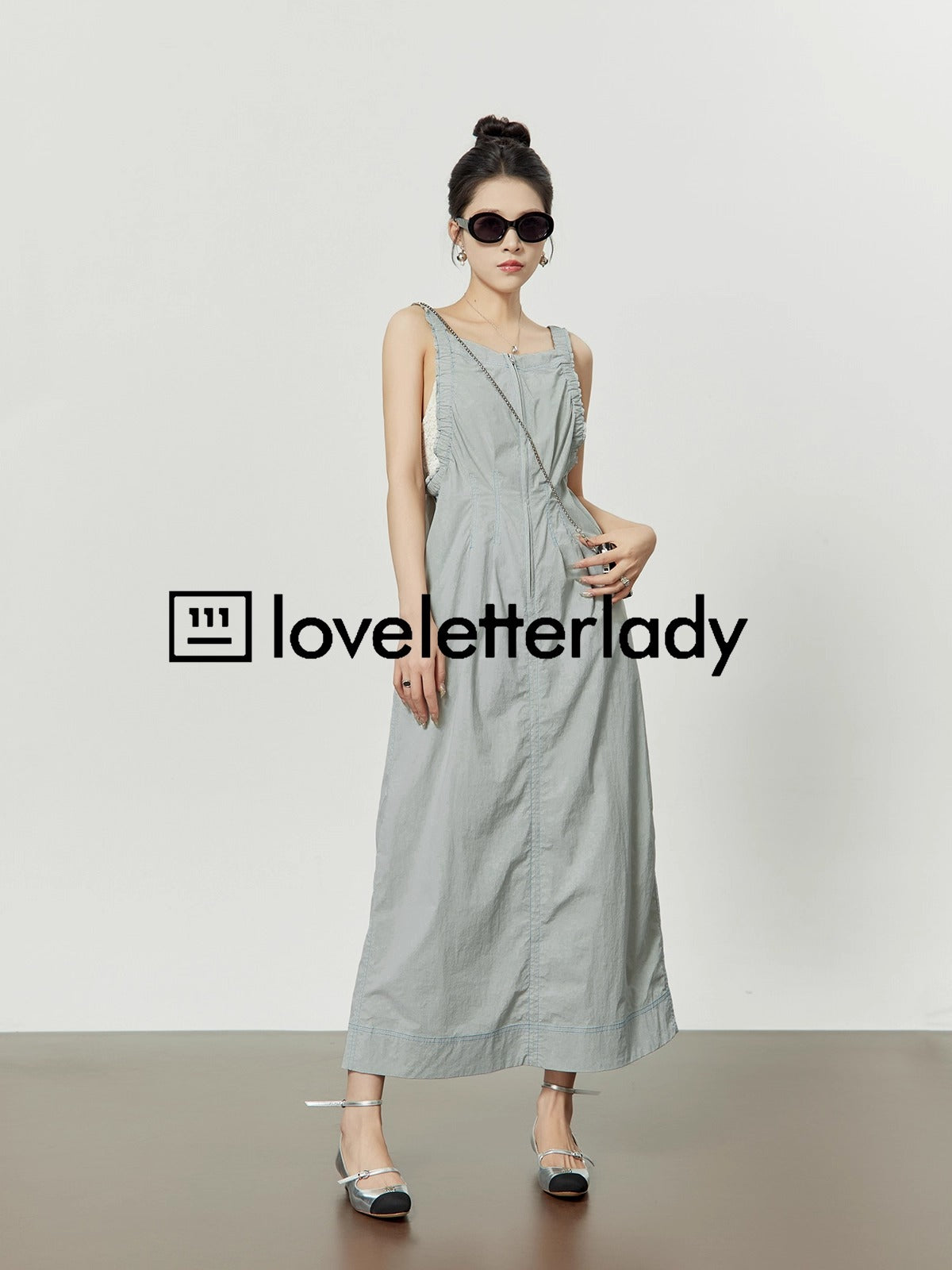 Light Gray Stitch Pleated Utility Style Summer Casual Dress
 [ID:0049OP]