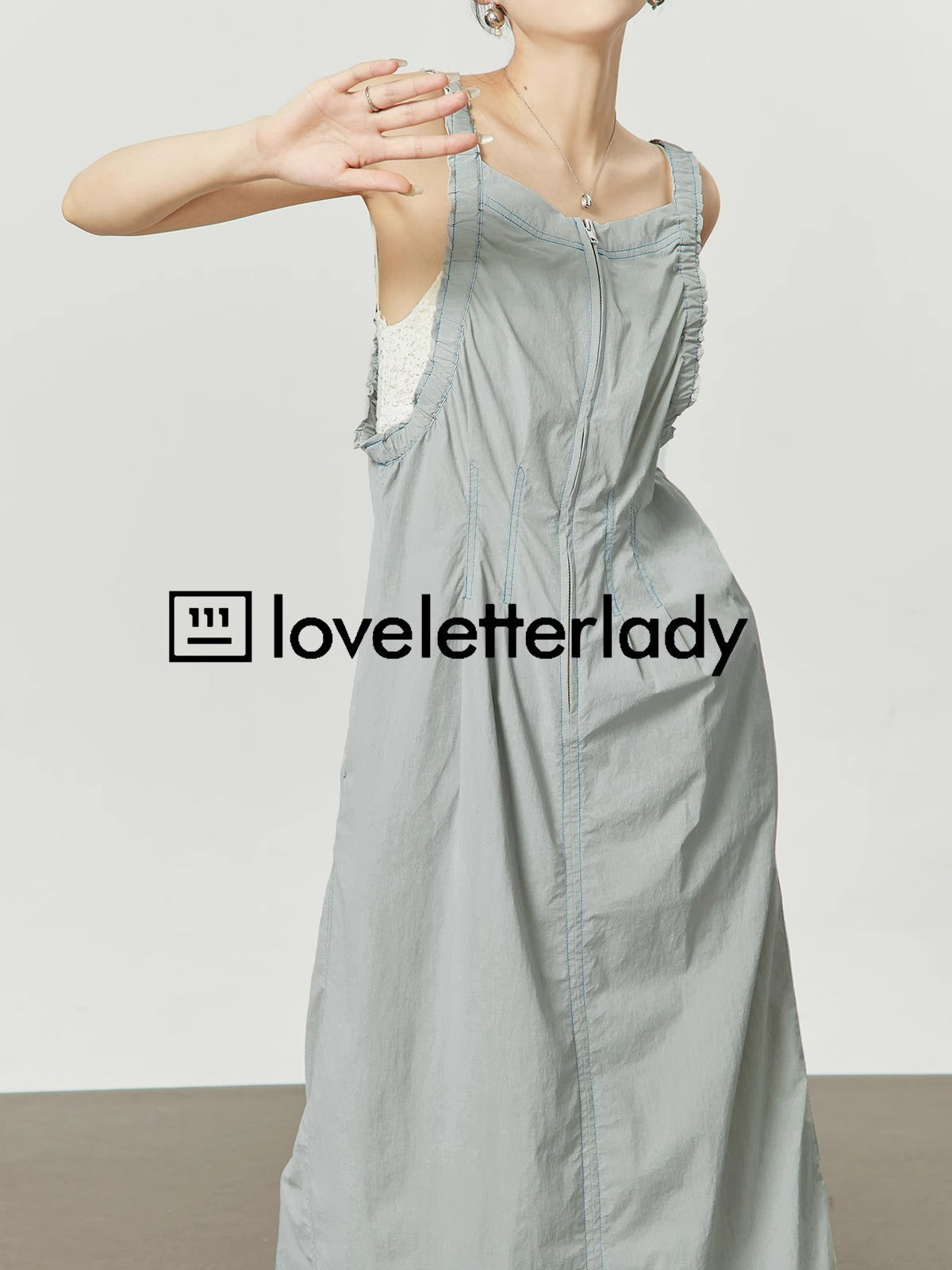 Light Gray Stitch Pleated Utility Style Summer Casual Dress
 [ID:0049OP]