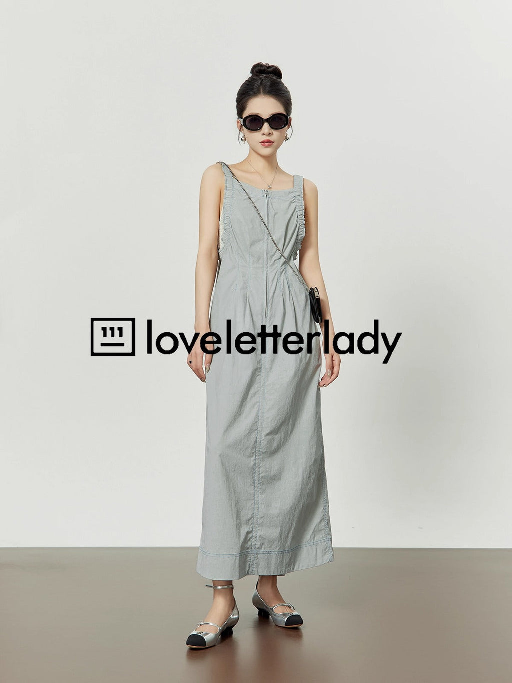 Light Gray Stitch Pleated Utility Style Summer Casual Dress
 [ID:0049OP]