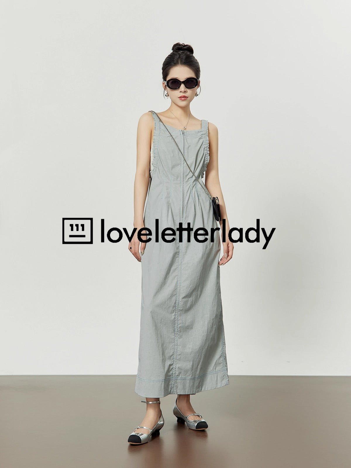 Light Gray Stitch Pleated Utility Style Summer Casual Dress
 [ID:0049OP]