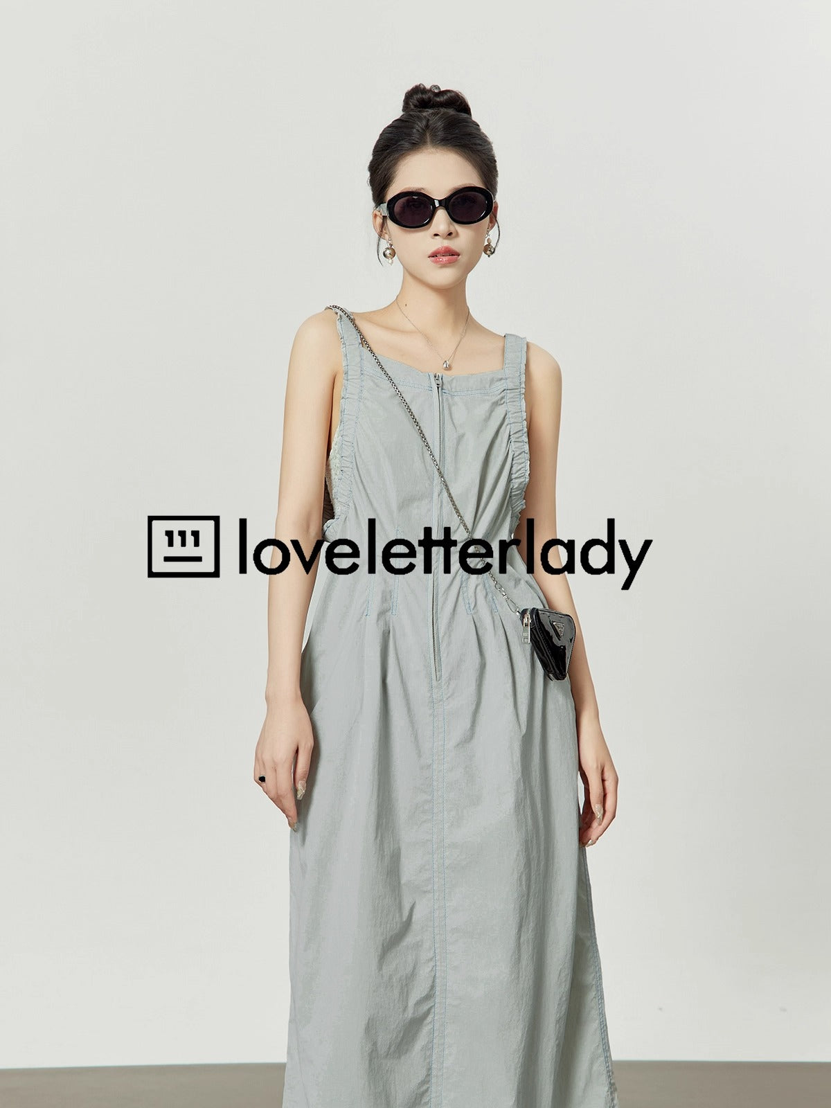 Light Gray Stitch Pleated Utility Style Summer Casual Dress
 [ID:0049OP]