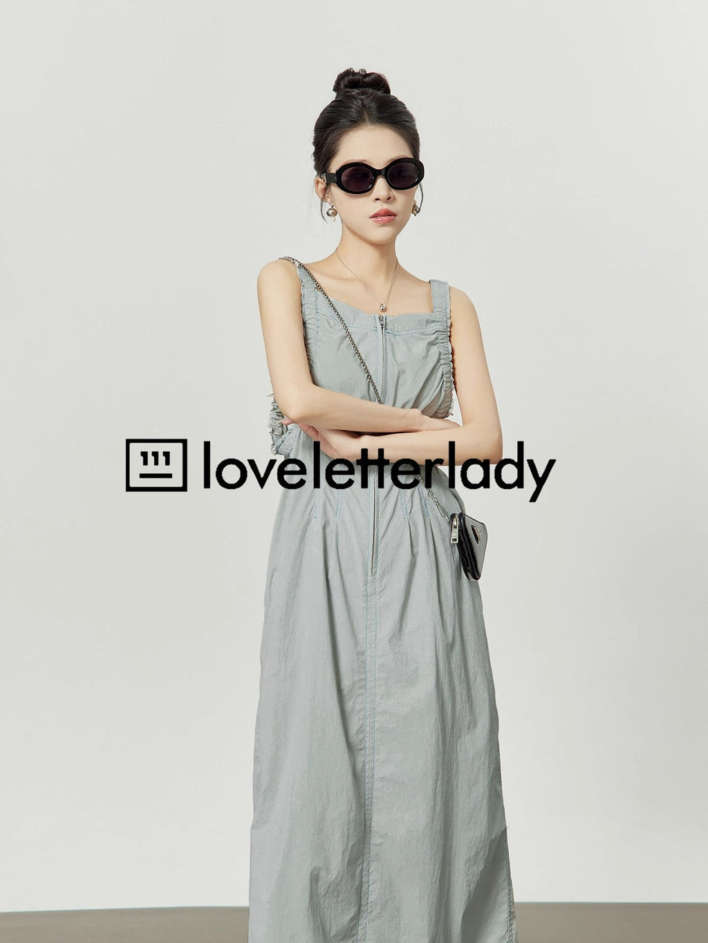 Light Gray Stitch Pleated Utility Style Summer Casual Dress
 [ID:0049OP]