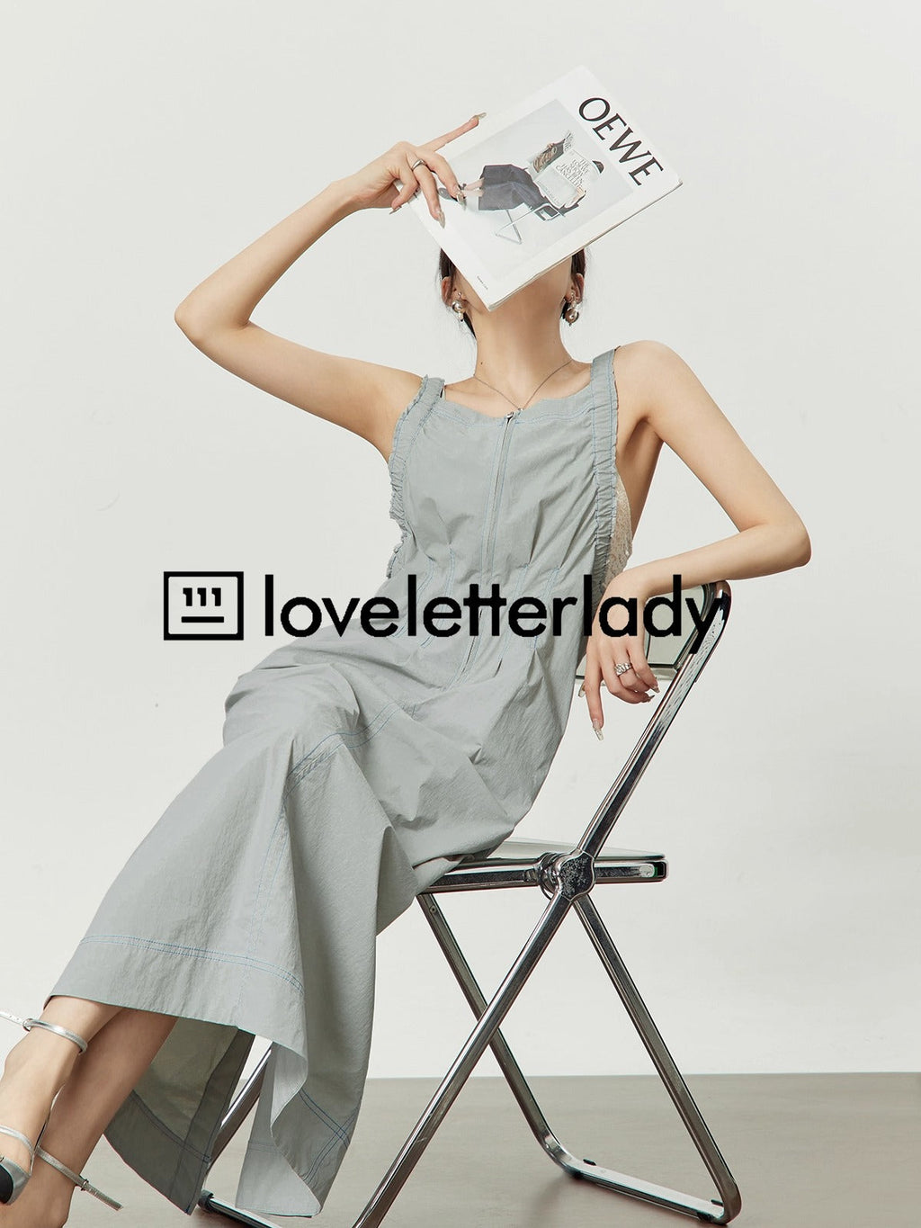Light Gray Stitch Pleated Utility Style Summer Casual Dress
 [ID:0049OP]