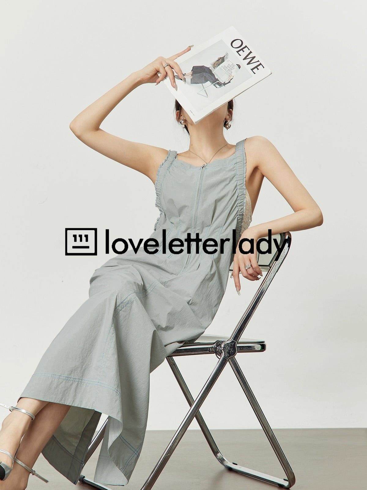 Light Gray Stitch Pleated Utility Style Summer Casual Dress
 [ID:0049OP]