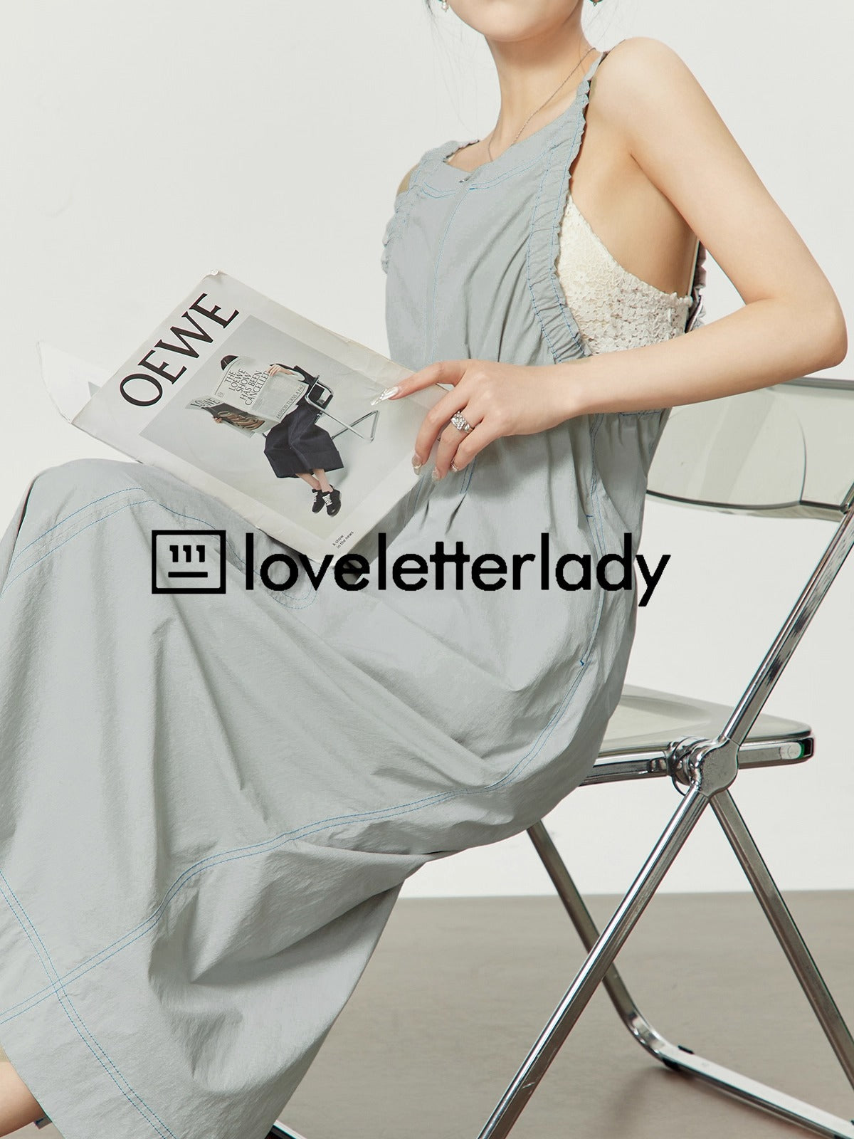 Light Gray Stitch Pleated Utility Style Summer Casual Dress
 [ID:0049OP]